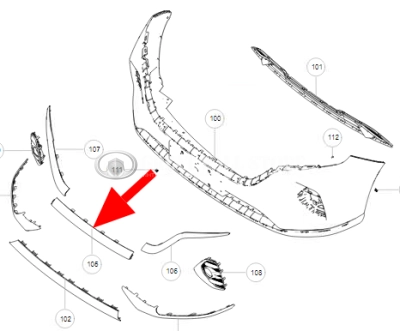 Накладка (молдинг) переднего бампера верхняя центральная "серебро" Haval M6 (ОРИГИНАЛ)