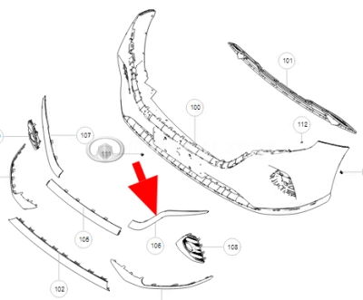 Накладка (молдинг) переднего бампера верхняя левая "серебро" Haval M6 (ОРИГИНАЛ)