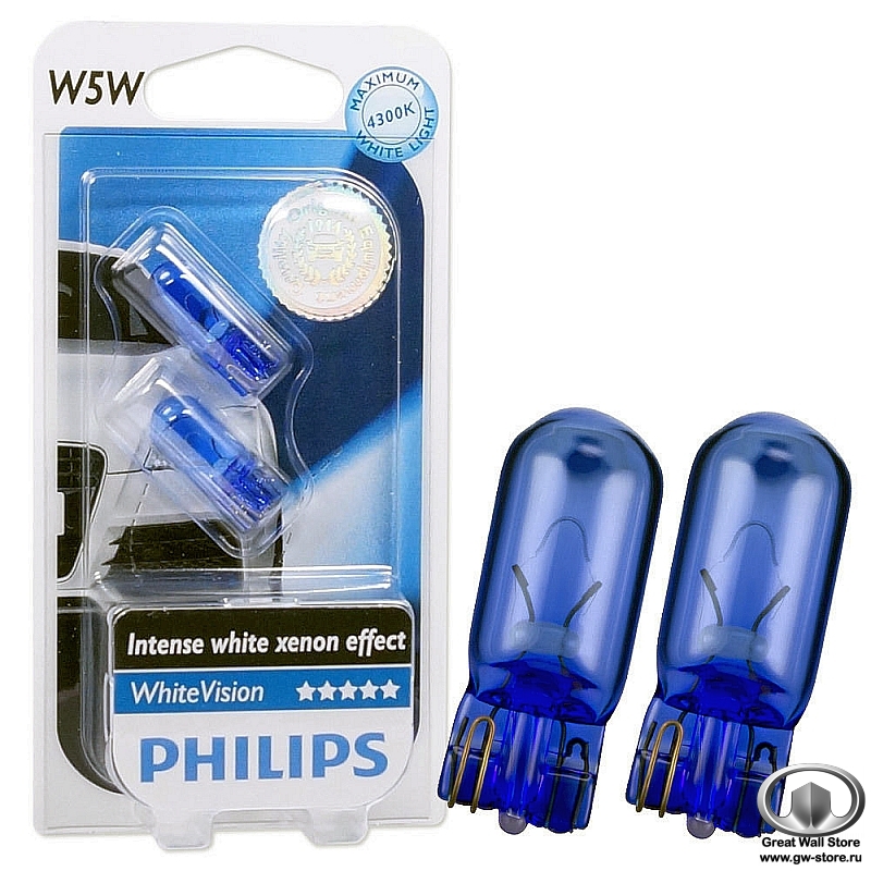 Лампа габаритная W5W Philips WhiteVision 12V  (блистер 2шт)