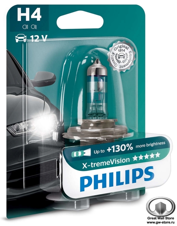 Лампа галогенная H4 Philips X-treme Vision +130% 12V 60/55W (блистер 1шт)