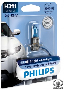 Лампа галогенная H3 Philips CrystalVision 12V 55W (блистер 1шт)