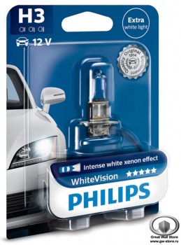 Лампа галогенная H3 Philips White Vision 12V 55W (блистер 1шт)
