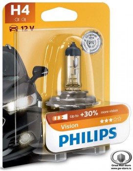 Лампа галогенная H4 Philips Vision +30% 12V 60/55W (блистер 1шт)