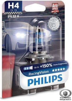 Лампа галогенная H4 Philips Racing Vision +150% 12V 60/55W (блистер 1шт)