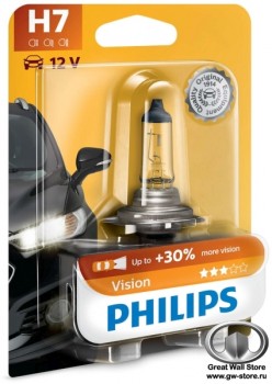 Лампа галогенная H7 Philips Vision +30% 12V 55W (блистер 1шт)