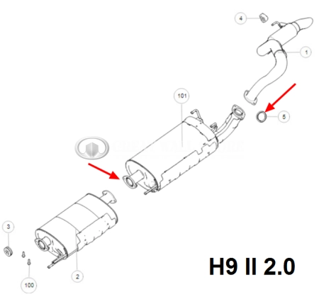 Прокладка глушителя Haval Dargo, Dargo X, F7 II-покол., H5 II-покол., H9 II-покол., GW Poer, Poer KingKong, Tank 300, 500 Urban (ОРИГИНАЛ)