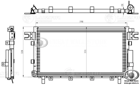 Радиатор кондиционера (голый) (крепление трубки с торца) Hover H5 (бензин), H3 NEW (LUZAR аналог 8105100XK80XC)