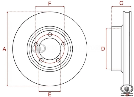 Диск тормозной передний SPORT Platinum (вентилируемый с перфорацией комплект 2шт.) для HAVAL F7, F7X, H6 Coupe (GERAT аналог 3501011XKY00A)