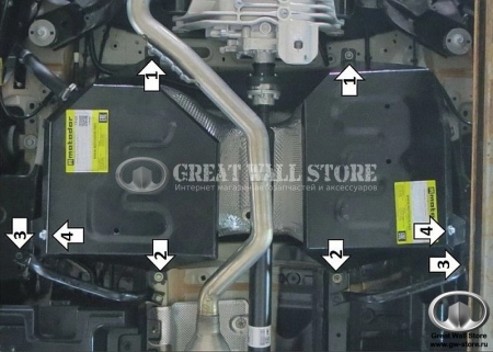 Защита топливного бака + комплект крепежа, Сталь 2мм для Haval Dargo, Dargo X, F7 II-поколение, H7 (MOTODOR) Защита топливного бака + комплект крепежа, Сталь 2мм для Haval Dargo, Dargo X, F7 II-поколение, H7 (MOTODOR)