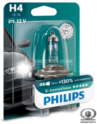 Лампа галогенная H4 Philips X-treme Vision +130% 12V 60/55W (блистер 1шт)